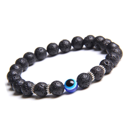 Young & Forever valentine gift for girlfriend boyfriend Reiki Infused Handmade Chakra Bracelets for Women Evil Eye Bracelet Semi Precious Gemstone Onyx Lava Rock Healing Crystal Bracelet for Men Kabbalah Bracelet