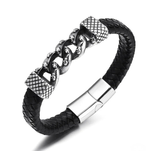 Homme Vegan Leather & Steel Bracelet - Braid