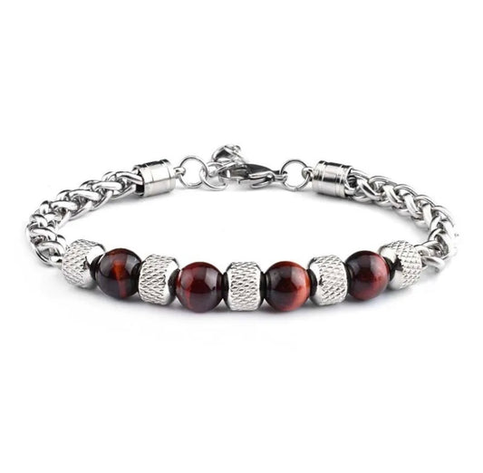 Cuban Steel & Beads Bracelet -  Dark Brown