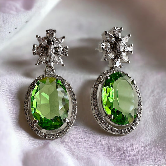 Divine Stone Drop CZ Earrings - Green