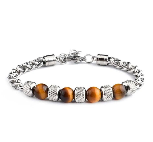 Cuban Steel & Beads Bracelet -  Brown