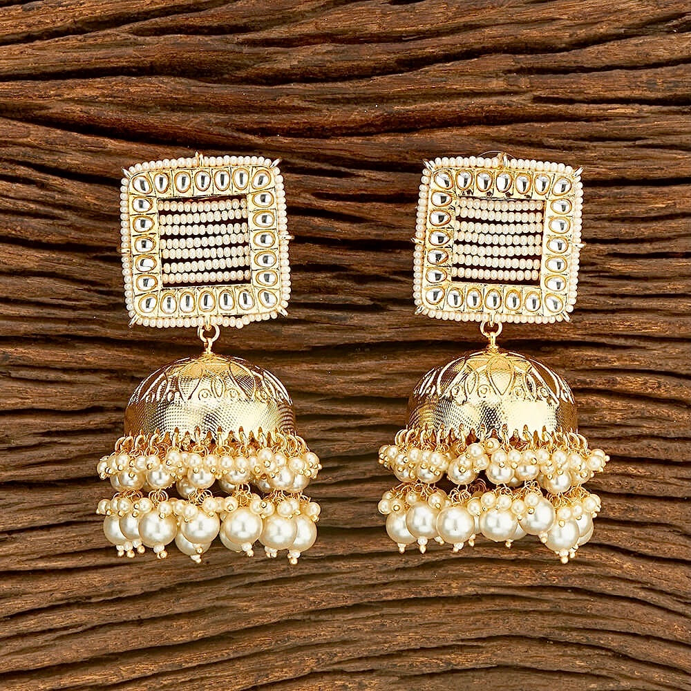 Moti Square Net Big Jhumkas - White