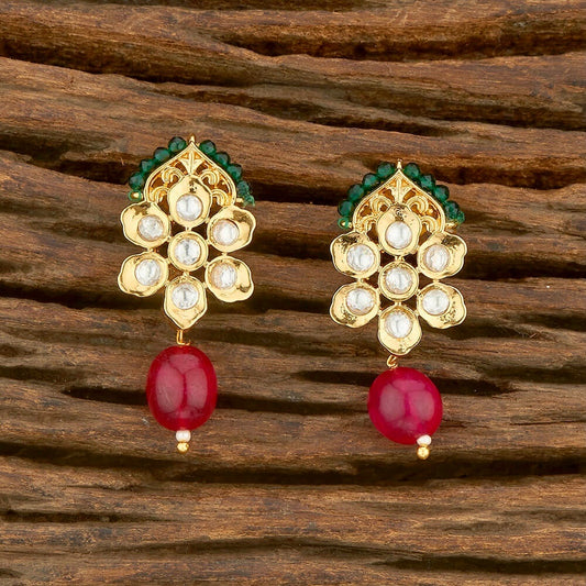 Jhalak Pearl & Bead Floral Drop Earrings - Red & Green