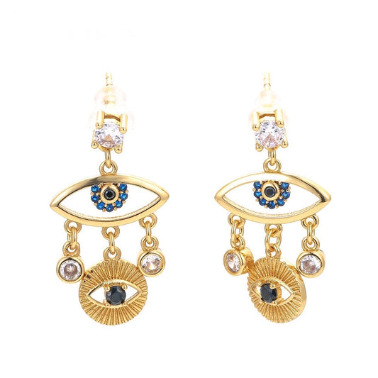 Evil Eye Coin Small Drop Dangler Earrings