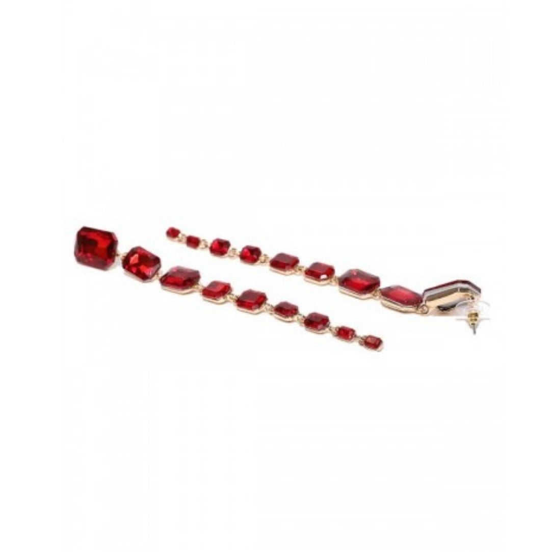 Gala Red Stone Dangler Long Earrings