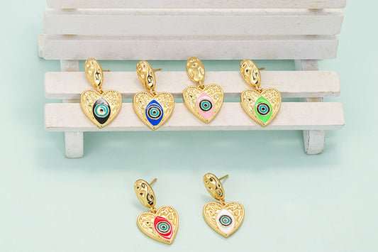 Petit Heart Enamel Evil Eye Drop Earrings