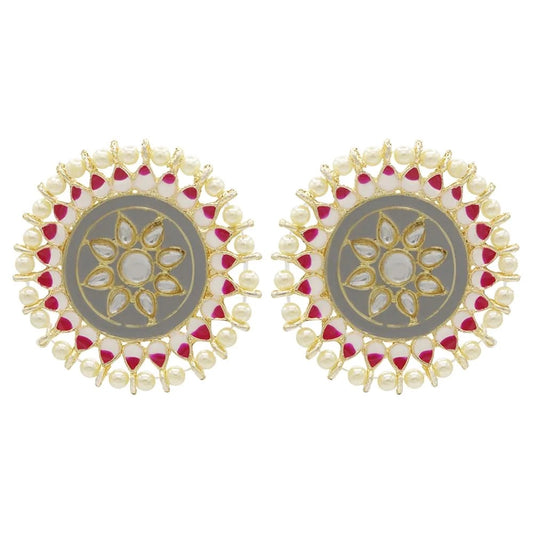 Kala Enamel, Kundan & Pearl Stud Top Earrings