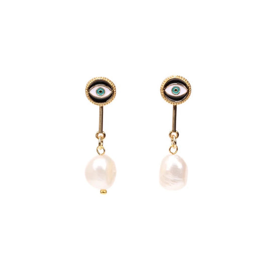 Evil Eye Pearl Drop Dangler Earrings