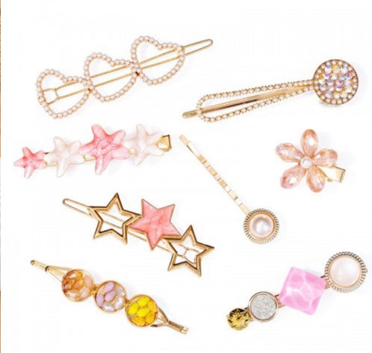 Holiday Shine Stone & Pearl Hair Pins Pink