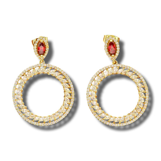 Clotho Two Tone Drop CZ Earrings - Round