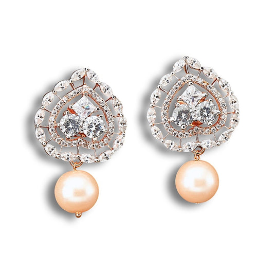 Muse Pearl Stud Drop CZ Earrings