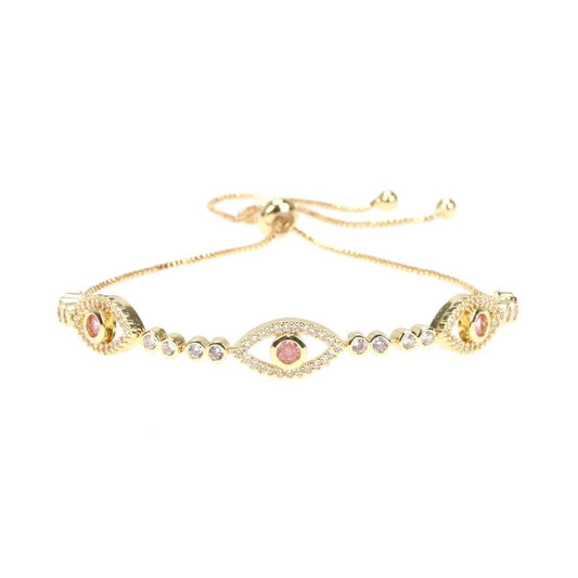 Luxor Pink Stone Adjustable Evil Eye Bracelet