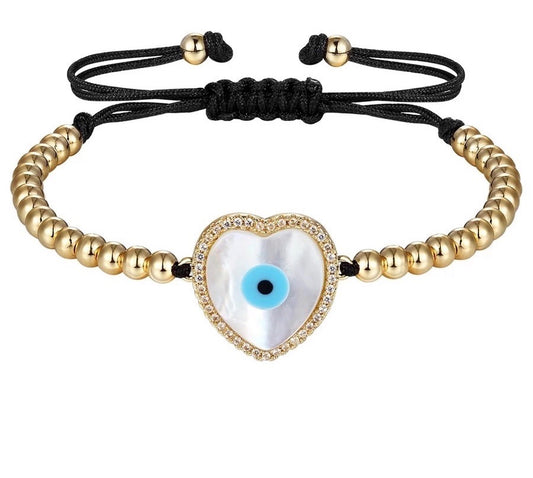 Natural Shell Adjustable Evil Eye Bracelet