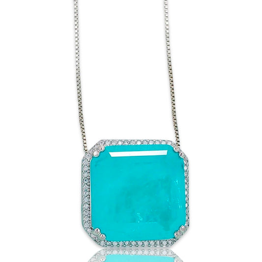 Dew Drop Tourmaline and Cubic Zirconia Pendant Chain Necklace