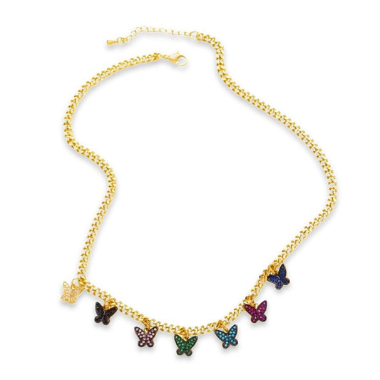 Rainbow Butterfly Drop Link Chain Necklace