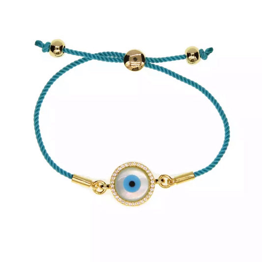 Natural Shell Evil Eye Adjustable Rope Bracelet