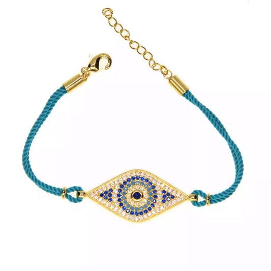 Paved Evil Eye Rope Bracelet - Blue