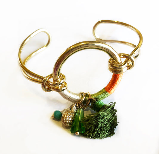 Anchor Me Tassel Bracelet Cuff Orange Green White