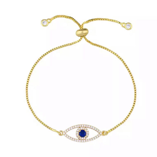 Paved Hollow Evil Eye Bracelet - Gold